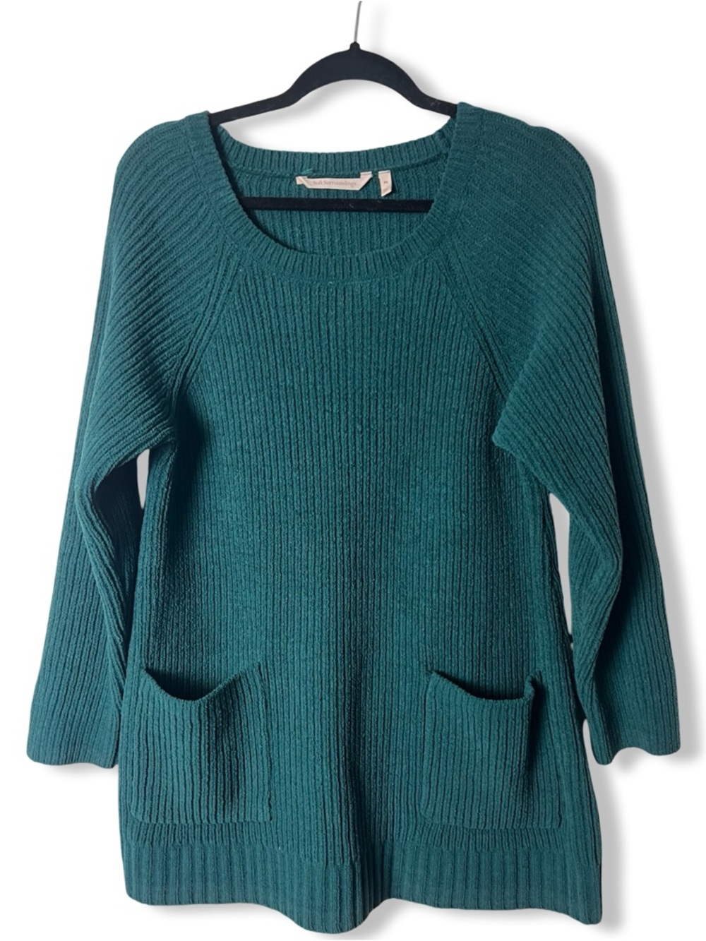 Soft Surroundings Womens Chenille Ribbed Pocket Tunic Sweater Teal - Sz. PS